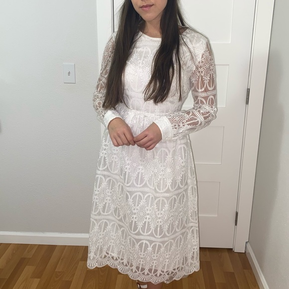 White Lace Midi Dress - Picture 2 of 6